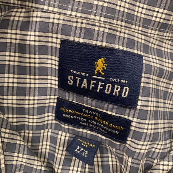 Stafford Blue/Grey and White Men's Button up shirt 17-1/2 | 34/35 - Picture 2 of 6